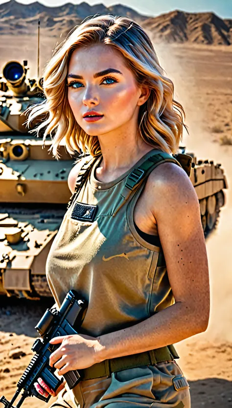 beautiful female soldier in support of special operations group in a breathtaking cinematic scene from hollywood movie、it showca...