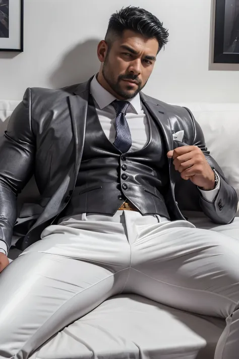 30 years old,daddy,"shiny grey suit ", wear white shirt,  very shiny grey pants, very shiny grey waistcoat, dad was drunk and li...