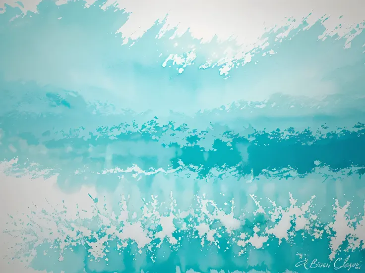 Blue turquoise teal mint cyan white abstract watercolor. Colorful art background. Light pastel. Brush splash daub stain grunge. Like a dramatic sky with clouds. Or snow storm cold wind frost winter.