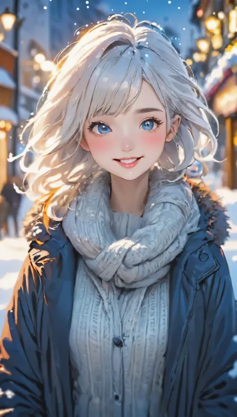 highly detailed face, ((drop your eyes)), pretty girl, vibrant colors, soft natural light, bokeh effect. winter clothing, perfec...