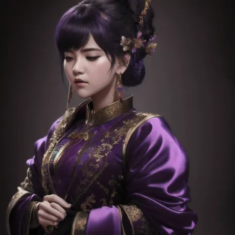 there is a 18 years old in a purple dress holding a dragon, wlop and ross tran, ross tran 8 k, fantasy art style, chengwei pan o...