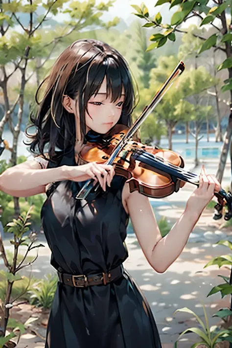 (masterpiece, best quality:1.2), 1girl, playing violin, solo, blank background, white background,