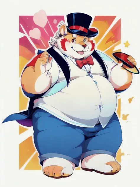 (masterpiece, best quality:1.2), fanqiuhu，furry，overweight，magician，White dress，white，White top hat，foot