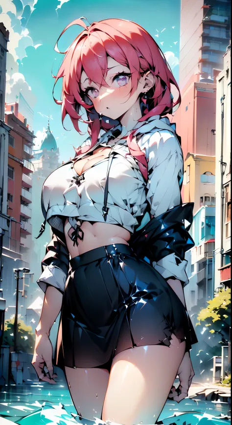 Girl Space Punk,(((One girl))),((anime girl with extremely cute and beautiful walking Fascinatingly down the street)),Cute、(Babyface:1.5)、cleavage、

((Big Breasts:1.8)),(Big Ass)、(Messy Hair,Inner hair color,Big Hair,異常に長いMessy Hair:1.35,Long Hair,Ear brea...