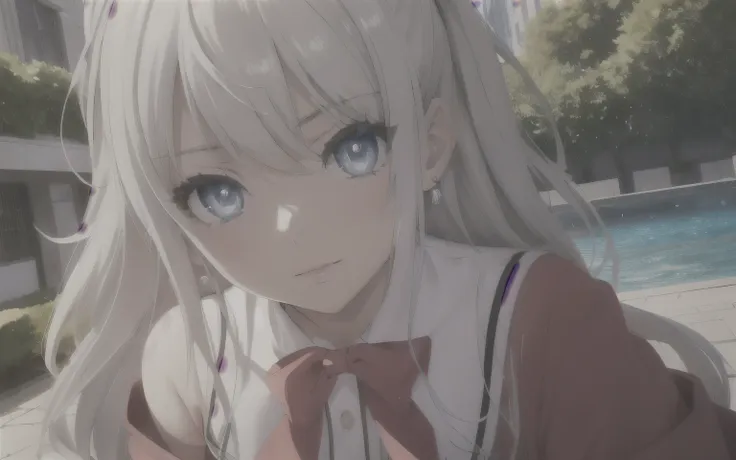 nao tomori/(charlotte/), anime style, 1girl focused, (sinking at waterpool)!!!, (watery skin)!!, (watery clothes)!!, watery hair...