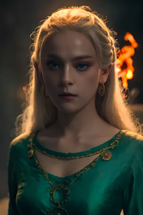 (((Cinematic epic poster))) of Helaena Targaryen , Gothic style, (((detailed face))), (a detailed RAW photo of a ), (master part:1.0), (best quality:1.4), (Ultra Highres:1.2), (photorealistic:1.4), 8K resolution, Canon EOS R5, 50 millimeters, Absurd, Ultra...