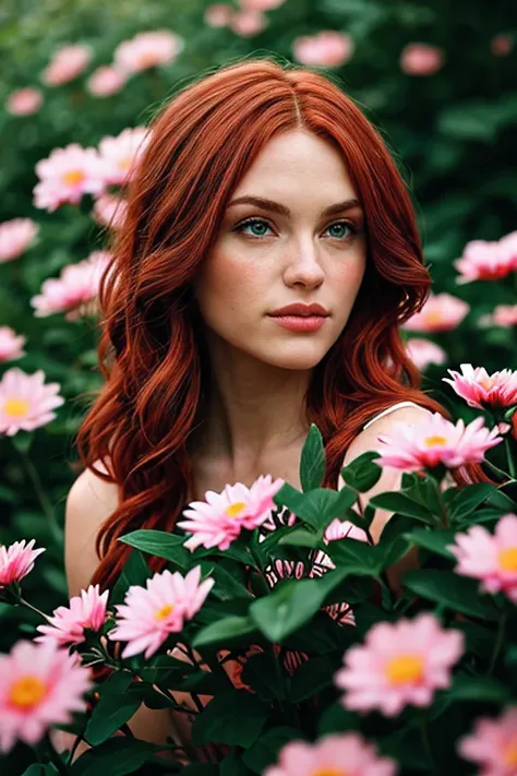 stunning floral redhead, photo, 8k