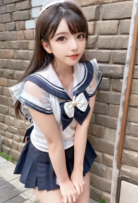 Cute Teenage Girls, Height: about 160cm, Brown eyes, (See through:1.5)Wear a sailor uniform,Wear a short skirt、コスプレWear a sailor uniform、 Long straight black hair, masterpiece, 最high quality, 超high quality, high quality, High resolution, ultla High resolut...
