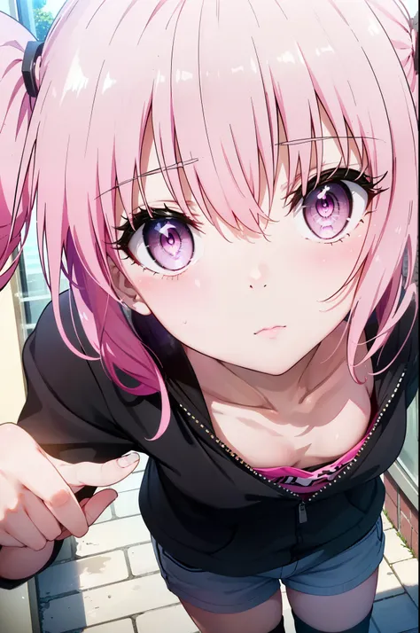 nana devil,  that deviluke, tooth, long hair, (pink eyes:1.5), pink hair, tail, twintails, (flat chest:1.2),
oversized hoodie,sh...