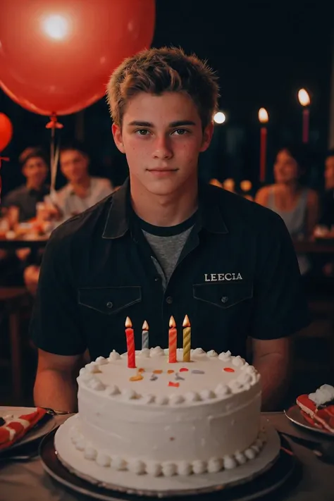 handsome teenage ,birthday party , eashot on leica, shadowplay, gorgeous lighting, subtle  hues, 