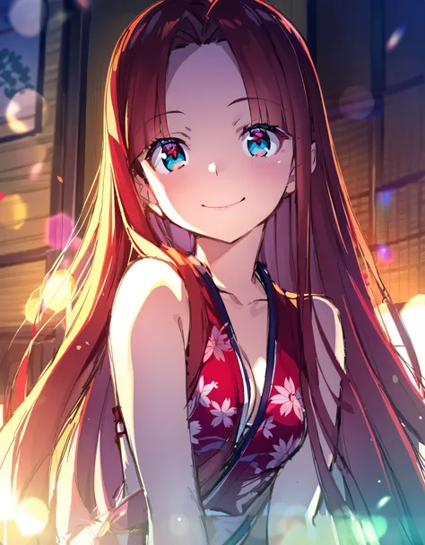 sketch((A woman with hair longer than her height))solo、Wicked Smile、Medium chest　Looking at the camera、She is wearing a Japanese-style swimsuit.,Women with very long hair　28 years old　Fiery red hair, lustrous skin,art： (A girl with beautiful deep eyes. The...