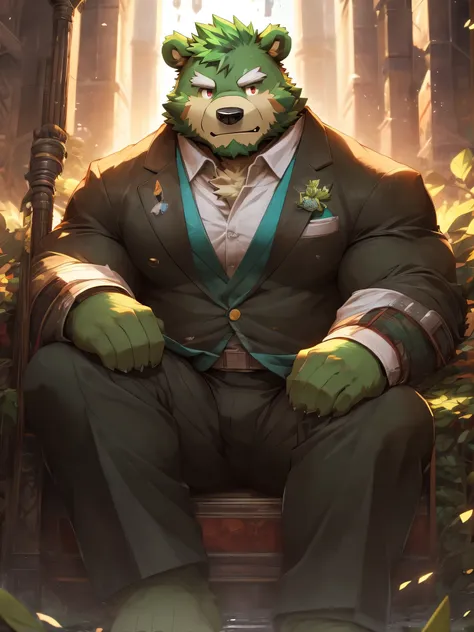 masterpiece, high quality, anime, detailed eyes, male jinpei, anthro, bear, great physique, strong arms manly, casual suit, (((g...