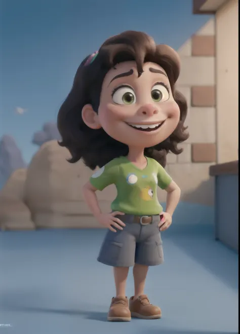 disney pixar cartoon, melhor qualidade, linda garota sozinha, 4 anos, roso sorridente, rendered in 4K resolution, sombras com suavidade