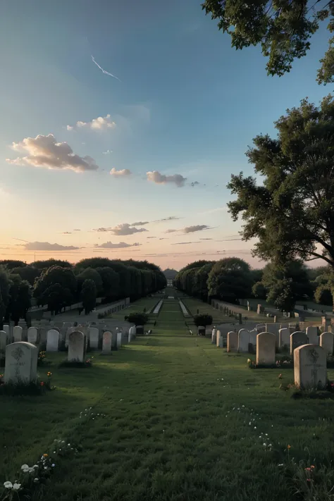 make a picture of a landscape, of a cemetery, Focus on the sky