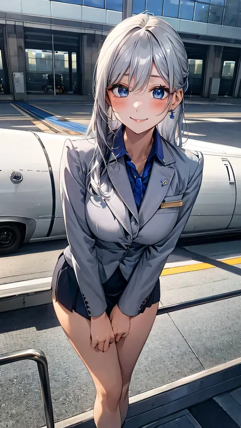 ((highest quality)), ((High resolution)), ((masterpiece)), (detailed), (photograph),
View Viewer, Depth of written boundary, Anatomically correct, Mature Woman, flight attendant, Perfect Face, Cute and symmetrical face, Shiny skin,
(Long Hair:1.4, Silver...