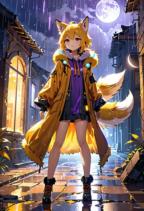 masterpiece, best quality, 4k，ultra-delicate, shota the fox, solo, skin fur, golden fur, golden yellow face fur, red eyes, brown...