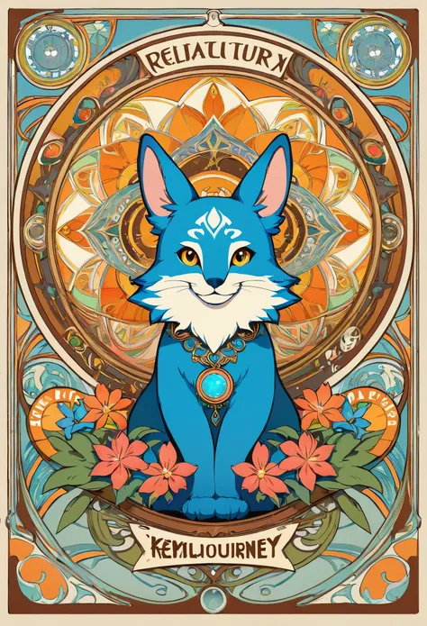 cover page, Perfume poster, kaleidoscope, rzminjourney, vector-art, High-quality illustrations by Alfons Mucha, masterpiece(kemono, furry anthro)logo mark, round, colorful flower,