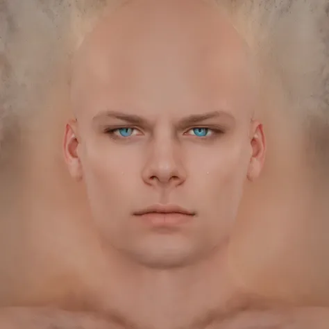 there is a man with a bald head and blue eyes, symmetric portrait, fantasy rpg symmetrical portrait, symmetrical portrait scifi, symmetrical portrait, real human face, symetrical portrait, face symmetrical, symmetrical face portrait, symmetrical centered p...