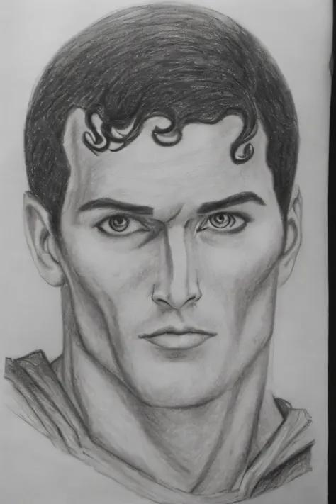 A pencil sketch of superman, less detailing, a lot of errors, over lining, messy, drawn in a square-lined diary, no shading, no blending, no portrait, no light source on face, no pixels