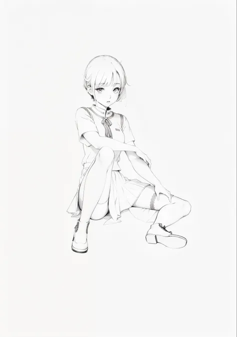 HD 4K, White background、high school girl、uniform、Sailor suit、boots、black leather lace-up boots、short hair、Dress shirt
