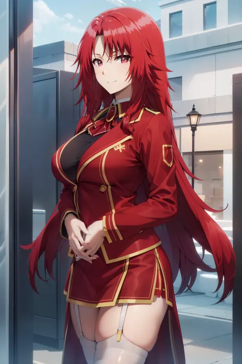 BREAK (masutepiece:1.2), Best Quality, High resolution, Unity 8k Wallpaper, (Beautiful detailed eyes:1.6), extra detailed face, Perfect Lighting, extremely details CG,1 girl、solo、Iris,RED HAIR,RED EYES, (Viewers Perspective、cowboy shot:1)、(student clothes...