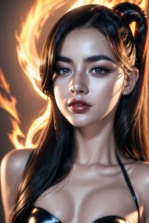 photorealistic Realism 32K Quality, (Hyper absurd quality, extremely detailed detail, hyper resolution, clear sharp focus, not blurry, (Realistic brown_eyes:1.25)), ((perfect dark_eyeshadows:1.45)), (super Detailed, beautiful little nose:1.2), (perfect com...