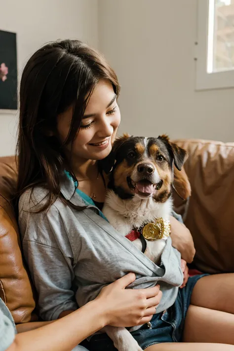 a happy dog sitting and looking at its owner