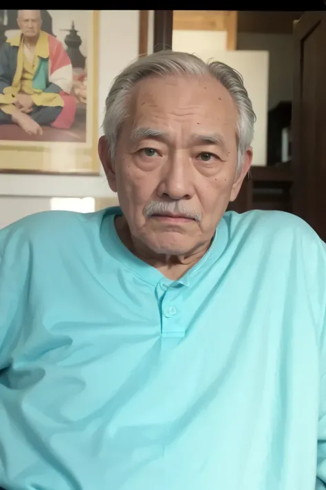 Old man, grandfather, blue Bhutan shirt, correct mistakes 