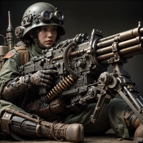 8k,Realistic Photo, Realistic Skin Texture, Superrealism, (WWⅡ-like mechanical suit:1.2), Beach of the Normandy Landing Operation、heavy weapons,vivid textures,animal legs,  japanese female soldier,(ultra beautiful face),((super realistic all textures)), ((...