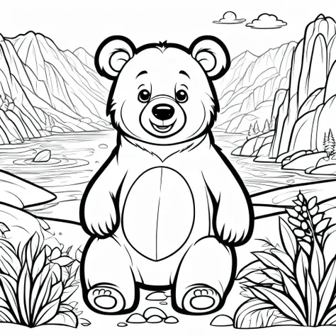 a cute brown bear, cartoon, ,coloring book, coloringbookaf,