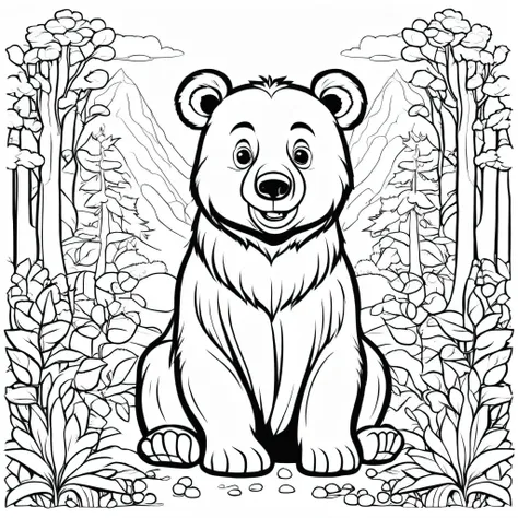 a cute brown bear, cartoon, ,coloring book, coloringbookaf,