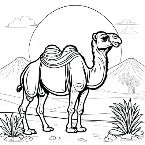 A cute Bactrian Camel, cartoon, ,Coloring Book, ColoringBookAF,
