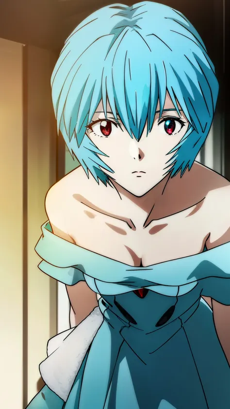 reiayanami, rei ayanami, (ayanami rei:1.2), blue hair, short hair, (red eyes:1.2),
break (turbul3nt, bare shoulders, off shoulde...