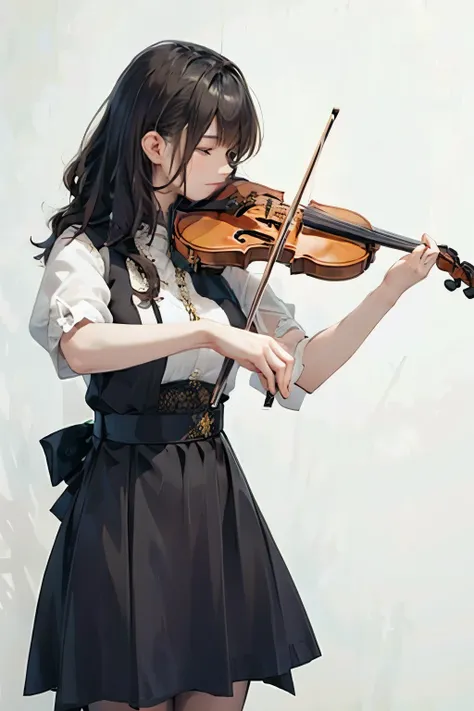 (masterpiece, best quality:1.2), 1girl, playing violin, solo, blank background, white background,