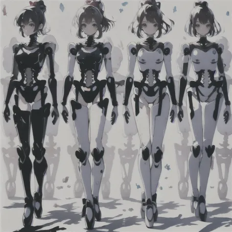 (masterpiece, highest quality:1.2),
Factory line,
(A girl transformed into three robots:1.3),
((Animated Illustration:1.4)),
((Light blue internal skeleton:1.3)),
(Glass-like exoskeleton:1.3),
((Black internal skeleton:1.4)),
whole body,
All of the...