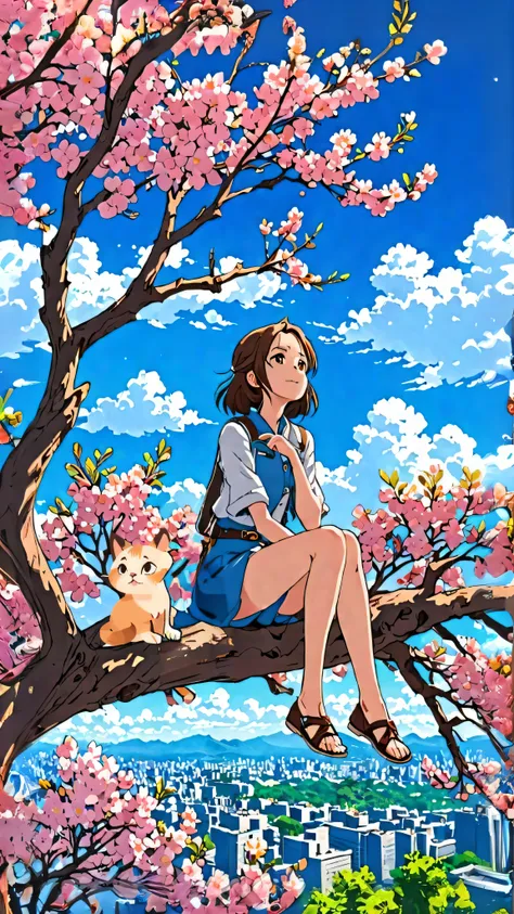 a woman sitting on top of a tree next to a cat, makoto shinkai and artgerm, makoto shinkai ( apex legends ), matoko shinkai, very beautiful anime cat girl, anime still image, sakimichan and makoto shinkai, anime visual of a cute cat, fiona staples and mako...