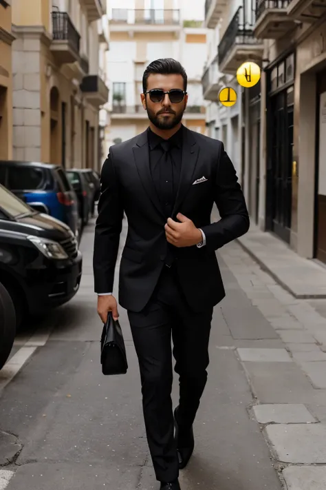 GUARDAS ESPALDAS HOMBRE SERIO CON APARIENCIA DE MODELO USANDO TRAJE NEGRO Y GAFAS