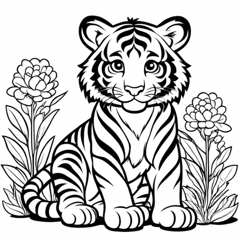 a cute tiger, cartoon,
,coloring book, coloringbookaf,