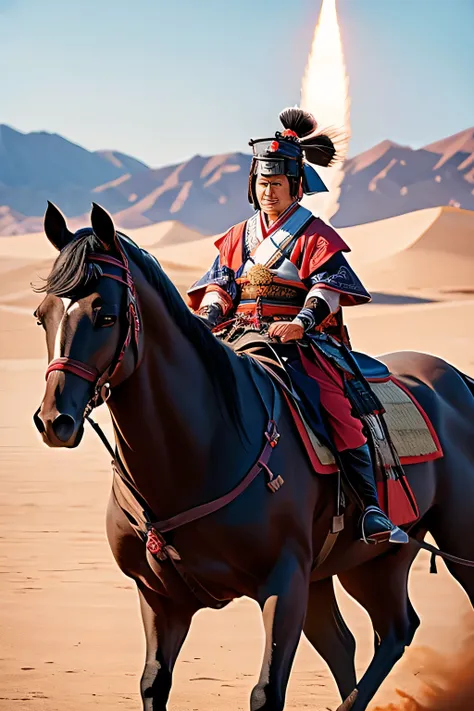 Japanese Samurai rides rocket across the desert