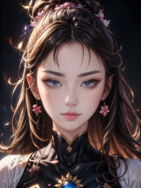 Painting of a woman with flowers on her face, Anime Style, Jojo anime style, detailed Anime Face, Anime Face, Hisoka, highly detailed angry Anime Face, Inspired by anime, Face Anime Portrait, Angry expression, Stern expression, pretty Anime Face, yayoi kas...