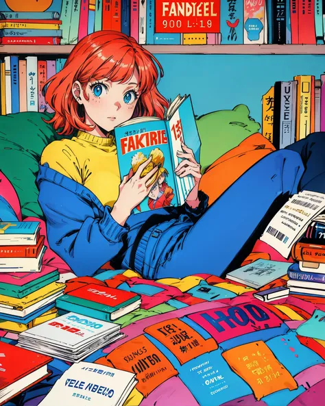 a woman sitting on a bed reading a book, lofi girl aesthetic, 9 0 s anime aesthetic, anime asthetic, 1980 manga, manga and anime 1 9 9 0, manga and anime 1990, lofi girl, anime / manga, anime aesthetic, manga and anime 1 9 8 0, retro anime girl, shojo mang...