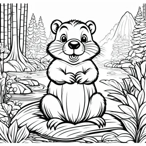 a cute beaver, cartoon, ,coloring book, coloringbookaf,