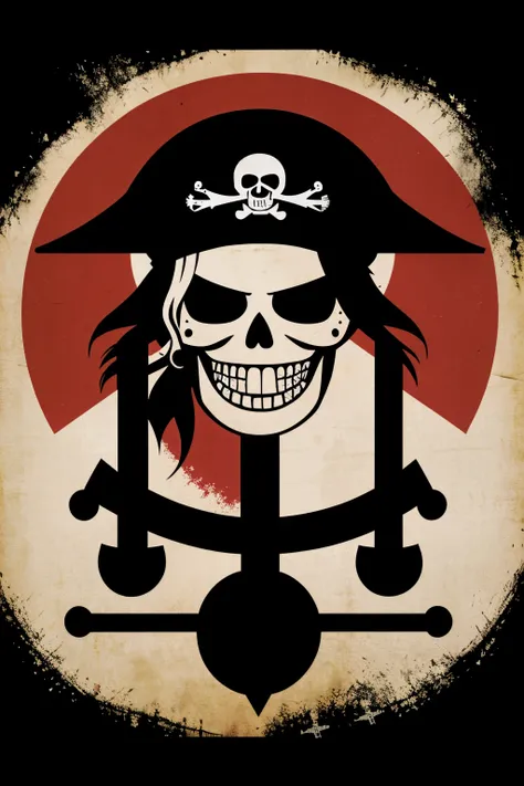 Flag for Pirate Crew (JOLLY ROGER) from the world of ONE PIECE with red tones and a woman&#39;s skull that has the inscription "Taiyō no Seishin"