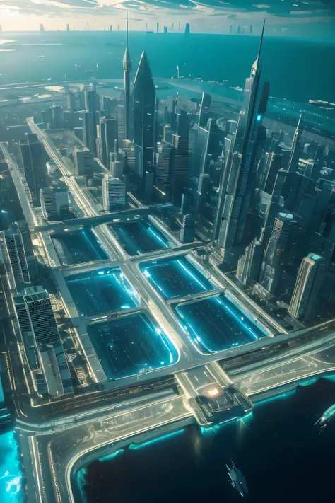 Undersea city,Sci-fi future,The Lost City of Atlantis,Drone view