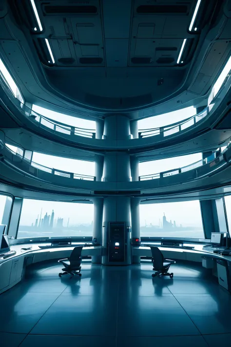 Futuristic sci-fi architecture，indoor，laboratory，high tech，Huge space，Sci-fi city