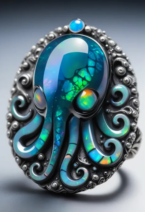 breathtaking cute cthulu made from blackopal . award-winning, professional, highly detailed