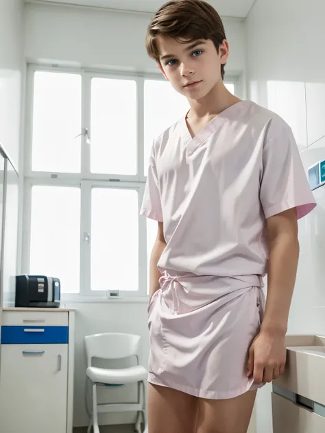 EUltra realistic, pediatric boy patient,  in 13 Jahre alter Junge , londer boy with blue eyes very white skin very beautiful and tender face,  european boy with a tender and sad look adolescent figure, , detailed face,  ,, male figure, n hospital room,  st...