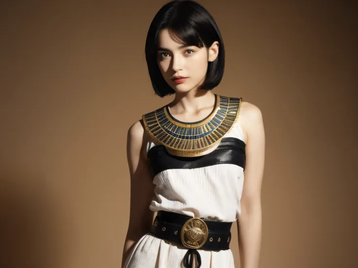 242 20-year-old female, short hair,kind, lipstick, Egyptian civilization, Waist belt, Hieroglyphics