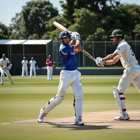 Create a photo as batting in cricket match hitting a six