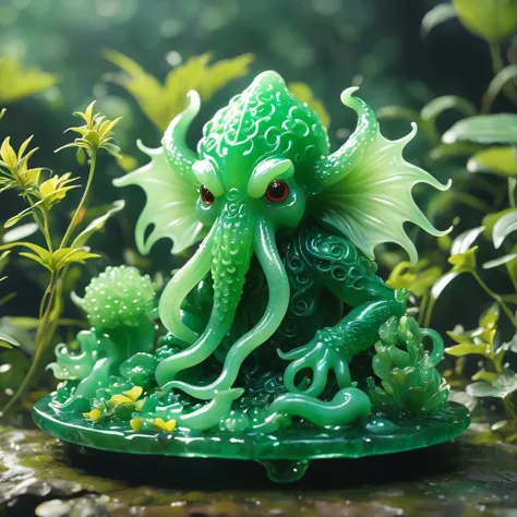 best quality, very good, 16K, ridiculous, Very detailed, Cthulhu(((吉他Cthulhu1.3)))，Made of translucent jadeite, Background grassland（（A masterpiece full of fantasy elements）））， （（best quality））， （（Intricate details））（8K）